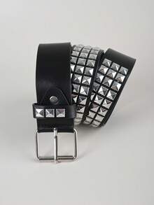 2pcs Vintage Rivet Belt Solid Color Punk Belt - 2pcs Black - View 3