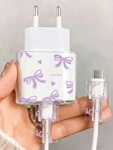 1套粉色櫻花/流蘇花/蝴蝶結透明充電器保護殼（相容20W），相容13/14/15歐規適配器保護套組，20W充電器含線保護殼透明保護殼與線材保護套，櫻花/流蘇花充電器保護殼，透明歐規插頭保護套，線材保護套，充電器配件 - 彩色 - 查看 11
