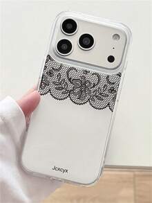 Casing Ponsel Minimalis Elegan dan Modis dengan Motif Bunga Renda, Kompatibel dengan iPhone 17 Pro Max 17 Pro 17 16 Pro Max 15 14 13 12 Pro Max, Pelindung Lensa dan Penutup Belakang. - Putih - View 17