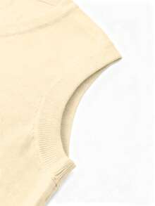 Women's V-Neck Knitted Vest, Sleeveless Ribbed Hem Soft Fabric Autumn Casual Loose Basic Sweater Vest Top - Beige - View 7
