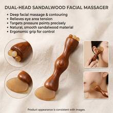 Sandalwood Facial Massage Tool Gua Sha Scraping Stick Pressure Point Device With Three Prong Lotus Head Design For Daily Skin Care - Rust Brown - View 4