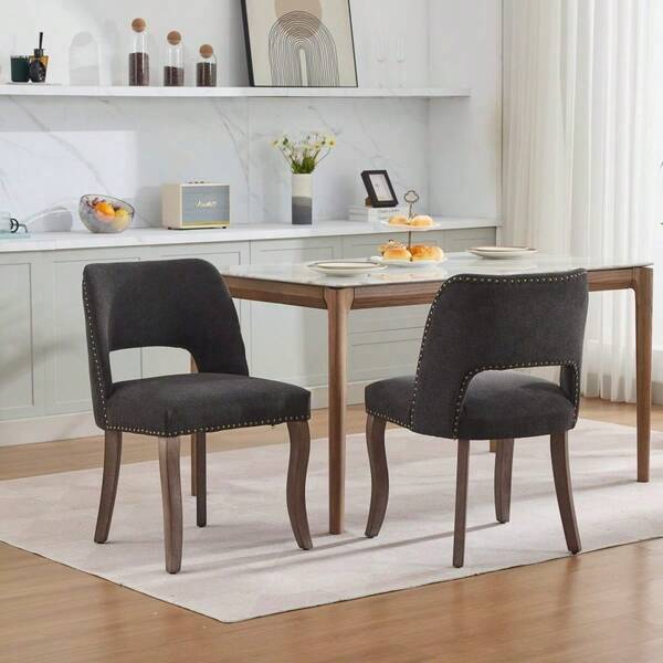 Juego de 2 sillas de comedor de madera, sillas de comedor modernas tapizadas en tela, sillas de cocina, sillas de comedor estilo granja para cocina y comedor, negro-XY638962