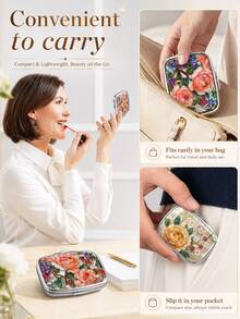 1pc Portable Floral Printed Pill Case, Mini 2 Grid Divided Medicine Tablet Storage Box, Vintage Flower Pattern Metal Pill Container For Pocket Purse Travel Daily Vitamin Organizer Gift For Women - Multicolor - View 6