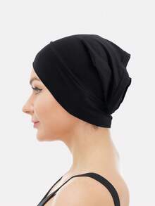 Gorro tipo beanie de unicolor con textura similar a la seda, antideslizante, simple, práctico y multifuncional - Negro - Ver 3