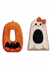 Cute Halloween BOO Wooden Desktop Decor, Polka Dot Ghost & Bat Pumpkin Sign, Spooky Style Multi-Layer Tray Ornament, Autumn Halloween Home Decoration, Suitable For Party Lovers - A - View 15