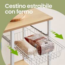 SONGMICS Scaffale da Cucina, Scaffale Autoportante, Scaffale da Fornaio con Cestino in Metallo, 6 Ganci, Scaffale per Microonde - Rovere giallo - Visualizzare 4