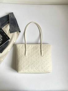 女款壓紋托特包，手提包兼肩背包，適合日常通勤、購物與休閒使用 - 白色 - 查看 6
