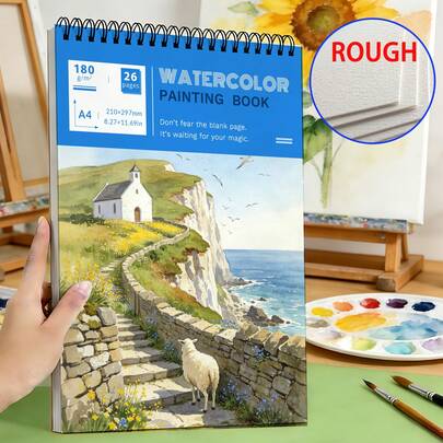 A4/A5 Spiral Watercolor Sketchbook 180gsm Thick Cold Pressed Watercolor Paper 26 Sheets Multiple Landscape Cover Styles Artist Painting Pad Beginner Adult Landscape Painting Gouache Art Supplies