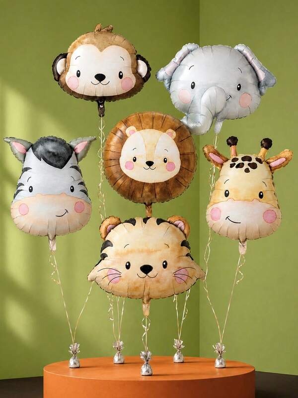 6 piezas de globos con forma de animales de la selva con efecto acuarela mate y lámina, incluyendo león, tigre, jirafa, adecuados para decoración de fiestas de cumpleaños con tema "salvaje", fiestas de verano, revelación de , baby shower, Navidad y otras ocasiones