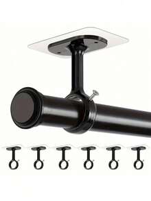 [Ceiling Curtain Rod Hooks] 4/2pcs, No Drilling Required, Top-Mounted Curtain Rod Brackets, Heavy-Duty Self-Adhesive Curtain Rod Brackets, Adjustable Curtain Hooks, Suitable For 3.05cm (1.2 Inch) Diameter Curtain Rods - Multicolor - View 1