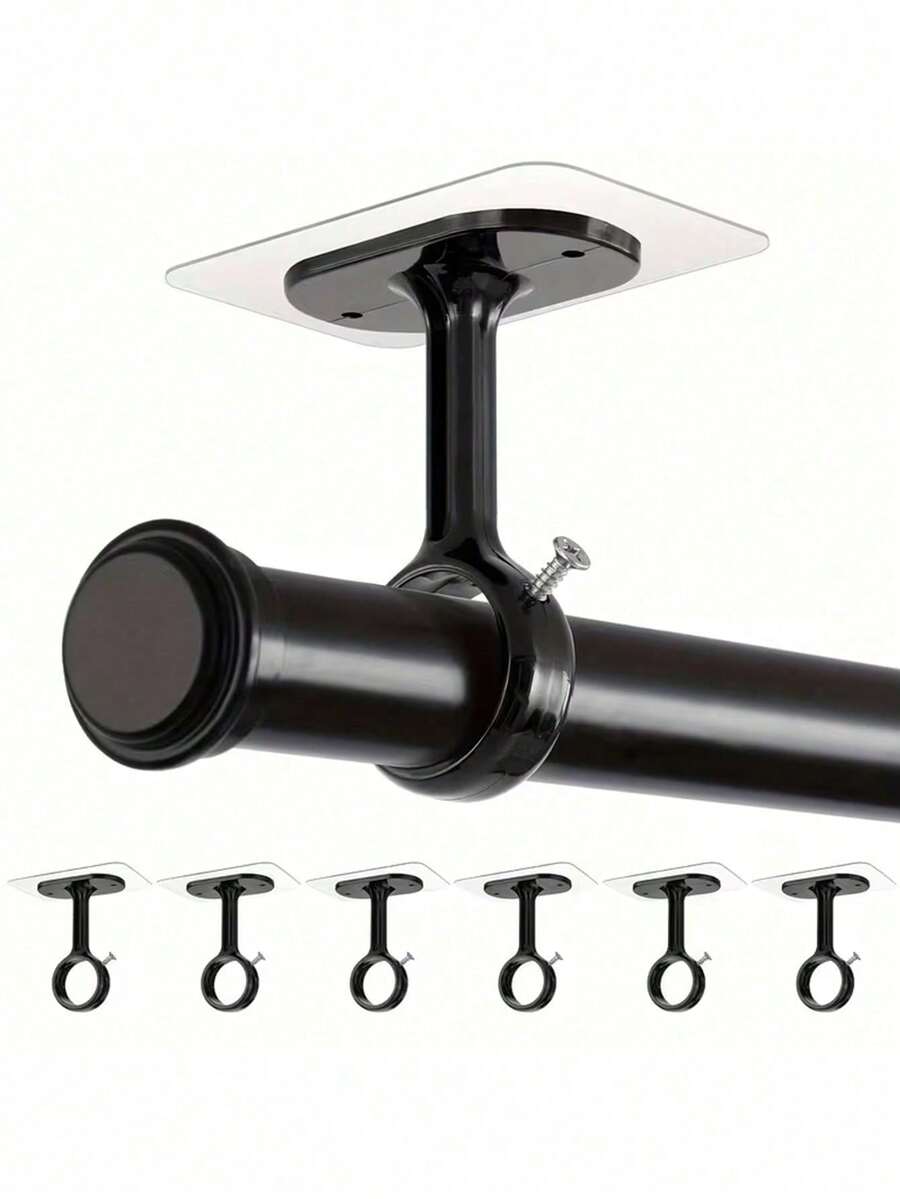 [Ceiling Curtain Rod Hooks] 4/2pcs, No Drilling Required, Top-Mounted Curtain Rod Brackets, Heavy-Duty Self-Adhesive Curtain Rod Brackets, Adjustable Curtain Hooks, Suitable For 3.05cm (1.2 Inch) Diameter Curtain Rods - Multicolor - View 1