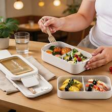 Adult Double-Layer Bento Box Set, Leak-Proof, With Utensils, Stackable Lunch Box, Christmas, Birthday, Holiday Gift, Suitable For Dinner Meal Prep, Work, Outdoor Picnic, School, Back To School Essential, Kitchen Accessory (Beige + Pink) - Multicolor - View 6