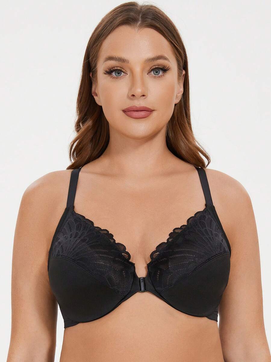 MELENECA Women's Racerback Front Closure Full Coverage Unlined Plus Size Underwire Bra