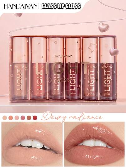 HANDAIYAN Transparent Shimmering Lip Plumping Set, 6-Piece Set: Natural Lip Plumping Gloss, Moisturizing & Volumizing, High-Shine Mirror-Finish Lip Gloss-Halloween & Christmas Gift Set, Birthday Gift, Women's Fashion, Vacation, Travel, Camping, Everyday Makeup