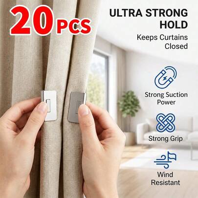 New Magnetic Curtain Clips - Hold Curtains Closed, Detachable Buckle, No Drill, Privacy Protection For Indoor And Outdoor Patio Curtains (Metal, 20)