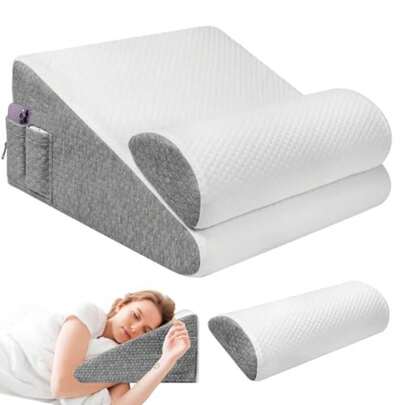 Unicame Almohada de cuña para Dormir, cuña Triangular de para Adultos, Almohada Triangular de 30 Grados hipoalergénica, para Soporte de Espalda y Reflujo Ácido Gris con Almohada
