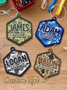 Checkered Backpack Tag, Backpack Name Keychain, 3D Backpack Name Tag, DIY Customizable Name & Date Keychain, Gift For Halloween And Christmas - Multicolor - View 6