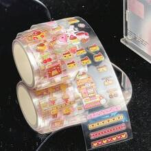 35cm/Loop Pixel Strawberry Pudding Dessert PET Sticker Roll Cute Die Cut Decals For Journal Scrapbook Planner Card Making Kawaii Stationery Supplies - Black - View 3
