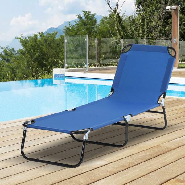 Espreguiçadeira de Praia Dobrável para Exterior, Cadeira Reclinável em 5 Posições com Tecido Oxford Respirável e Estrutura de Aço, Azul, Capacidade de 120 kg, para Pátio, Piscina, Jardim e Campismo