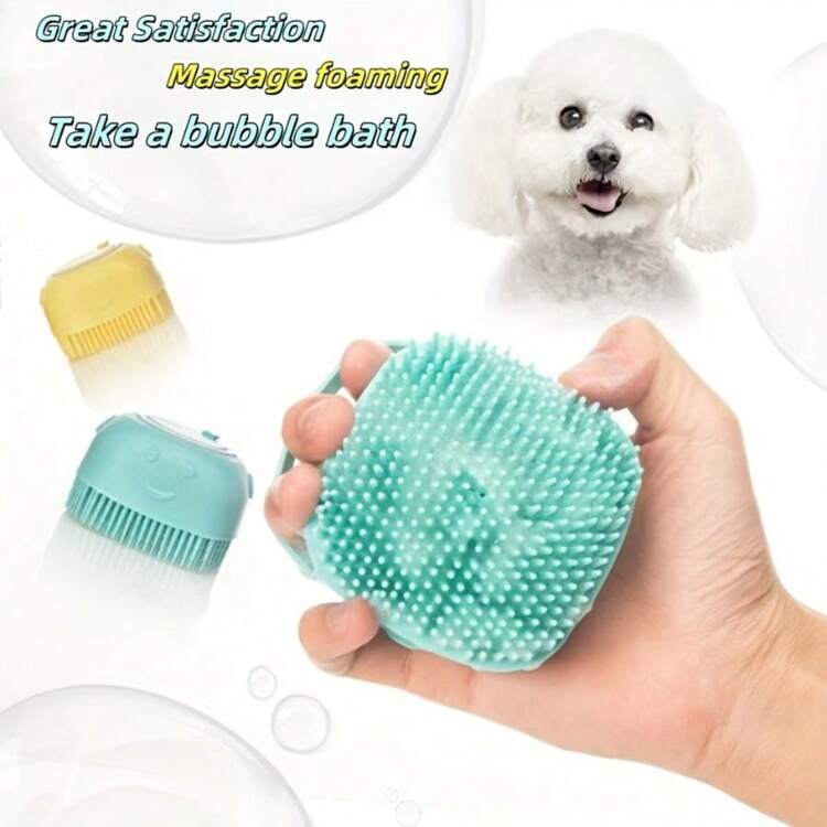 Pet Grooming System Bath Brush, Random Color, Cat Massage Comb, Cat & Dog Universal Bath Brush With Built-In Storage - Gentle Pet Comb, Massage Bath Brush With Built-In Shampoo Dispenser, Multi-Functional Massage Comb & Cleaning Tool, Ergonomic Handle - Yellow - View 7