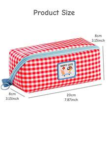 1pc Retro Plaid Pencil Case, Happy Cute Dancing Cat Colorful Plaid Multi-Pocket Square Stationery Storage Bag, Back To School Essential For Students - Multicolor - View 4