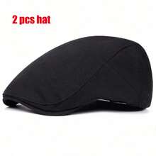2 Pcs Vintage Black Flat Cap Men Women Retro British Style Newsboy Hat Dark Academia Aesthetic Woolen Ivy Cap Casual Smart Beret Hat - LFY - View 5