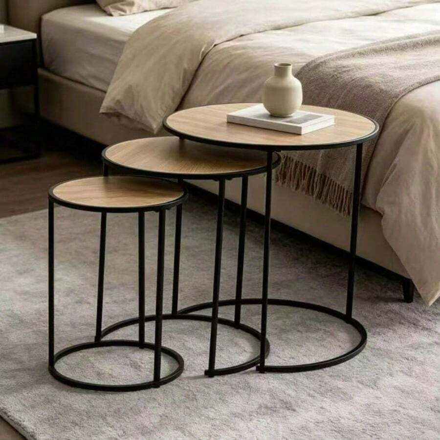 Creative Round Coffee Table Bedside Table Three Pieces Combination Corner Table Side Cabinet High-End Alphabet Table - Camel - View 1