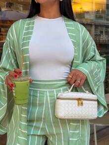 Conjunto Visco Linho Listrado Verão - Verde Menta - Visão 3