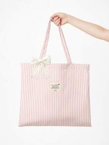 Vintage Striped Canvas Tote Bag, Large Capacity Versatile Striped Shoulder Bag, Suitable For Women's Daily Outings, Shopping And Beach Vacation - Multicolor - View 7