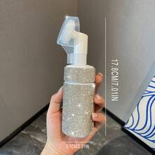 200ml Multifunctional Rhinestone Foaming Pump Bottle With Soft Brush Head, Press-Type Pump Generates Rich Fine Foam For Gentle Facial Cleansing, Detachable Brush Head Deep Exfoliate & Remove Makeup Residue, Refillable Design Reuse With Face Wash - White - View 7
