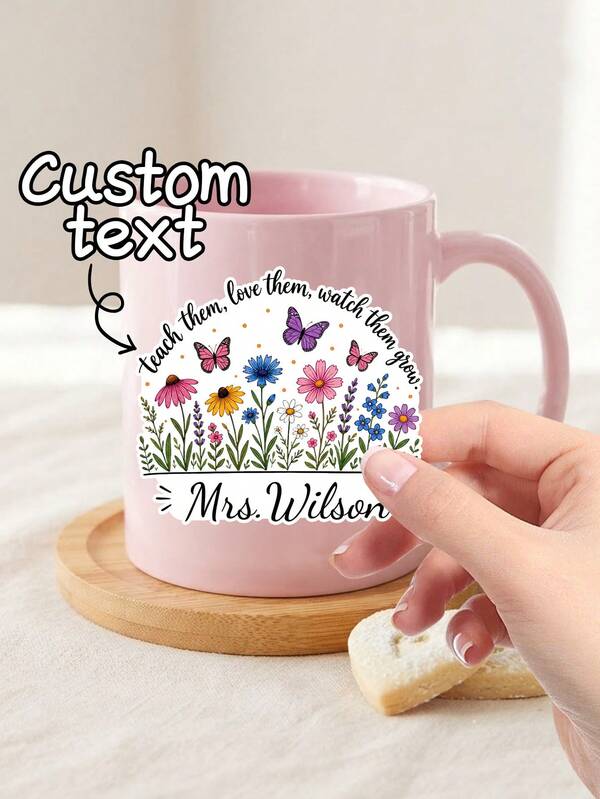 4/8/20PCS Custom Name Wildflower Butterfly Teacher Quote Sticker, Teach Them Love Them Watch Them Grow,Teacher Appreciation Gift,Back To School,Notebook Mug Decor Sticker