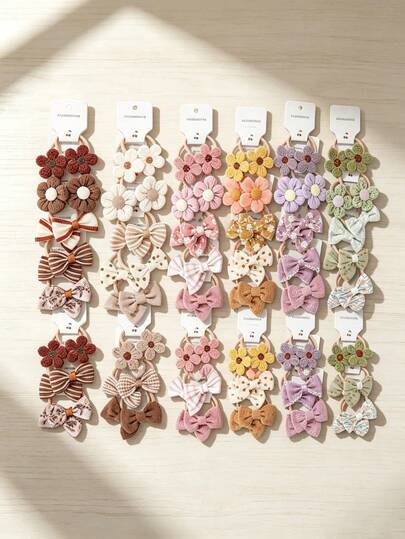 10 PCS Knitted Floral Bow Hair Ties, Soft Pastel Fabric No Pull Hair Bands For Toddler Girls Daily Hair Accessories