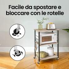SONGMICS Scaffale da Cucina con Ruote a 3 Ripiani, Struttura in Metallo con 6 Ganci - Rovere giallo - Visualizzare 3