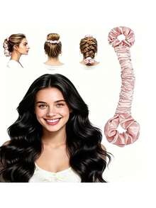 1pc Multifunctional Satin Heatless Curling Hair Scrunchie Seamless Curling Rod With Hair Tie, Medium Creamy Pink, Sleep Heatless Curling Tool Hair Styling Tool Kit - Multicolor - View 8