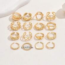 16pcs Geometric European & American Luxury Style Women's Rings, Heart Design Open Ring, Unique Niche Design Ring Set - Gold - View 3
