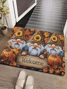 1pc Super Soft Flannel Floor Mat, Autumn Maple Leaf Gnome Pattern Doormat, Machine Washable And Fade-Resistant, Suitable For Kitchen, Dining Room, Hallway, Bathroom, Bedroom And Indoor/Outdoor Entrance, Seasonal Gnome Design Home Decor - Multicolor - View 2
