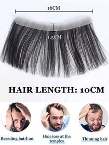 Intranet 1.5*16/2*16CM Men's Thin Invisible Frontal Bangs Hairpiece, Sideburn Hair Patch, Invisible Seamless Ultra-Thin PU Leather Hairline Replacement Piece, Balding Hairline Coverage, Frontal Bangs Hairpiece, Halloween - Black - View 18