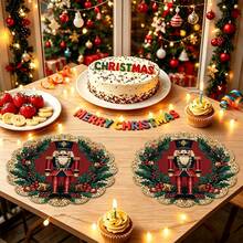 2/4/6/8pcs 14 Inch Diameter Christmas Placemats, Red Nutcracker Round Flower Shape Table Decor Suitable For Christmas Day Kitchen Dining Room Decoration - Multicolor - View 2