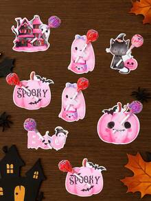 48pcs Pink Halloween Lollipop Cards, Ghost Pumpkin Cat Pattern, Birthday Party Favor Decoration Cards - Halloween Assorted - View 8