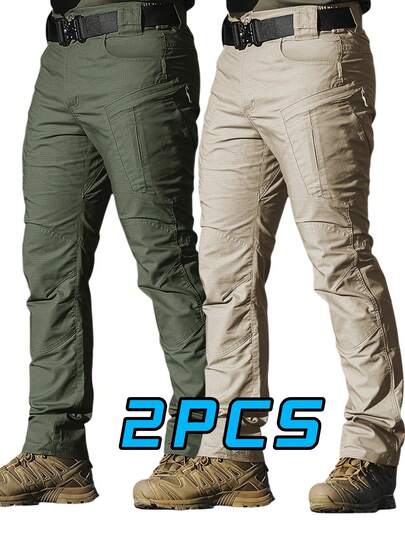 2pcs Men's Tactical Work Pants,Lightweiht,Ripstop,Outdoor Cargo Trousers,All-Season Pants For Outdoor Hiking And Work.Ruggle Stlye.