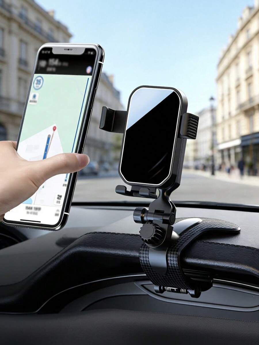 Car Phone Holder Clip-On Dashboard Universal Anti-Shake Stable Car Navigation Mount - Black - View 1