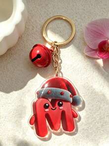1pc The Acrylic Christmas Hat Paired With A Bell Design Keychain, The 26 Initials Of The Names Create A Festive Christmas Atmosphere - Bell - View 12