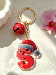 1pc The Acrylic Christmas Hat Paired With A Bell Design Keychain, The 26 Initials Of The Names Create A Festive Christmas Atmosphere - Bell - View 15