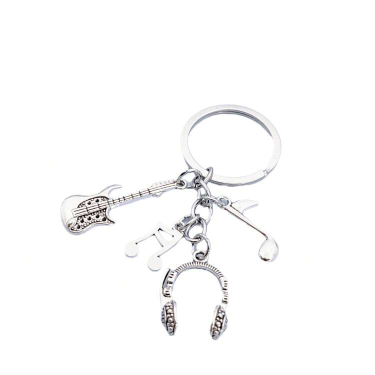 Cross-Border Exclusive Music Guitar Earphone Music Symbol Popular Rock Instrument Metal Keychain Creative Bag Charm Pendant - Silver - View 5