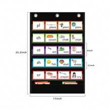 1pc Hanging Pocket For Storing Letters, Cards, Words And Sentence Strips, Durable Nylon Material Word Pockets With Extra Storage Pockets, With 3 Metal Holes, Suitable For School Home Office - A - View 2