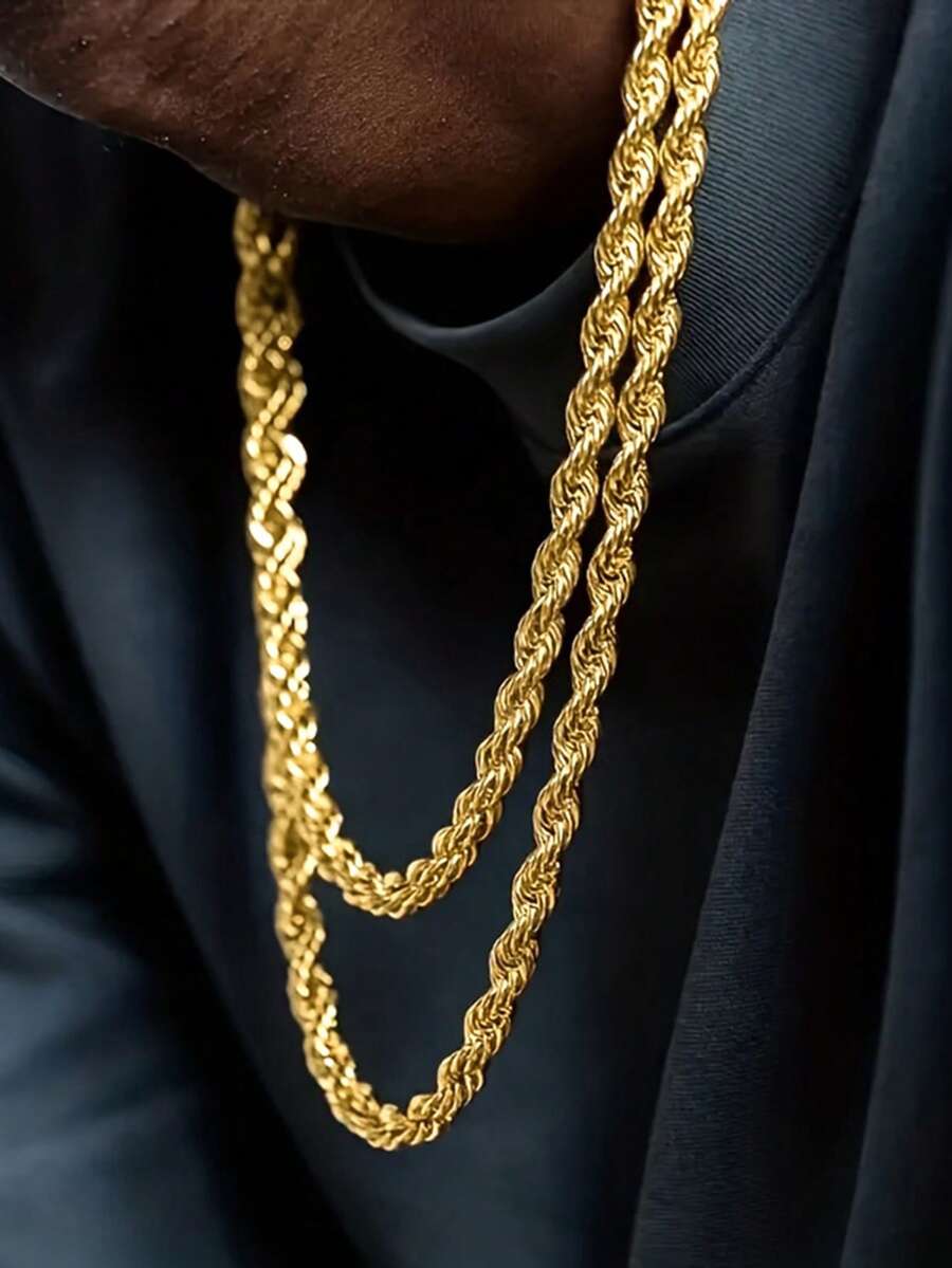 1pc Elegant Chain Necklace Men's Wedding Anniversary Accessory Gift - Gold - View 1
