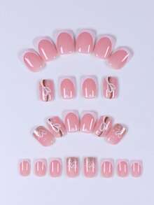 24pcs Short Square Fake Nails Full Set, Glitter Heart White French Design, Includes 1pc Jelly Glue And 1pc Nail File, Suitable For Valentine's Day Party, Prom And Daily Wear, Removable And Reusable - Multicolor - View 2