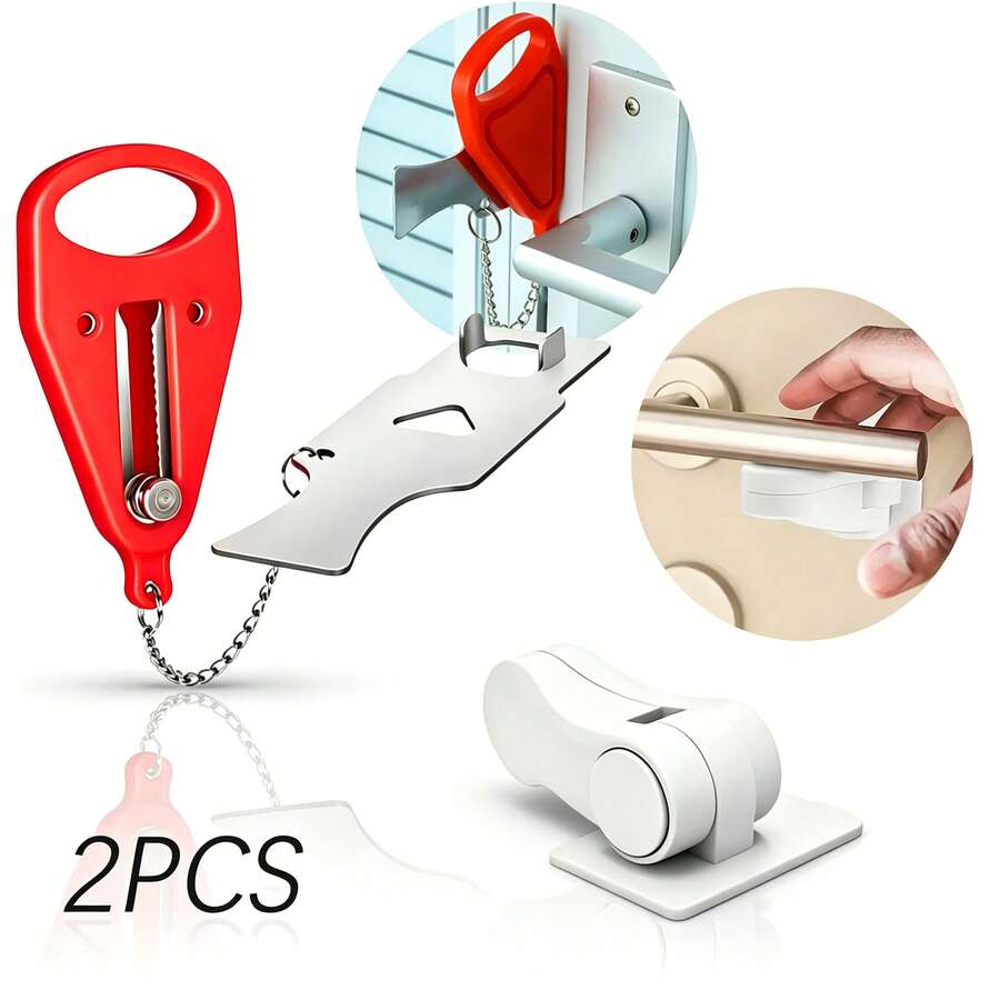 Double Protection Portable Door Lock Set, Travel Security Door Lock, Hotel, Apartment, Home And Travel Anti-Theft, No Installation Required - Lock - View 1
