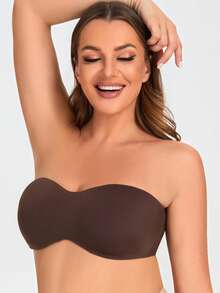 MELENECA Women's Strapless Bra For Large Bust Minimizer Unlined Bandeau With Underwire - Coffee Brown - View 7