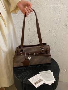 Bolso de axila premium para mujer, nuevo este año, bolso baguette de lujo ligero de nicho, bolso de hombro para ir al trabajo, bolso de hombro vintage - Café - Ver 4